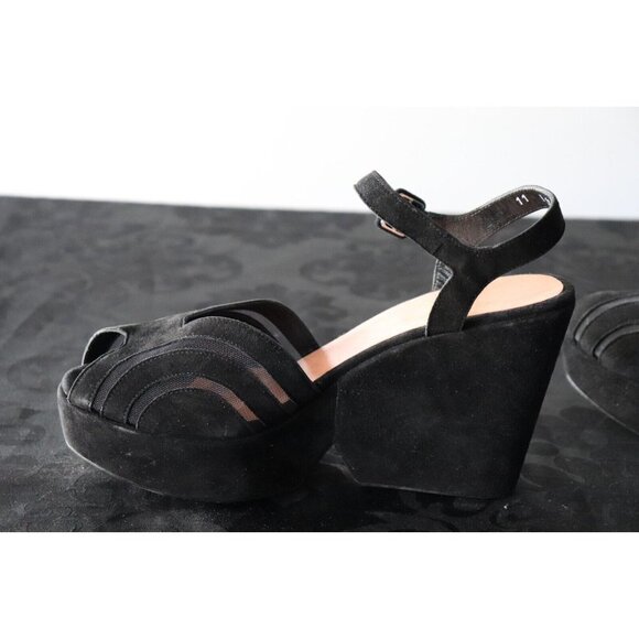 Robert Clergerie Women Size 11 Black Platform Sandals Open Toe Wedge Suede Pumps - Picture 10 of 12